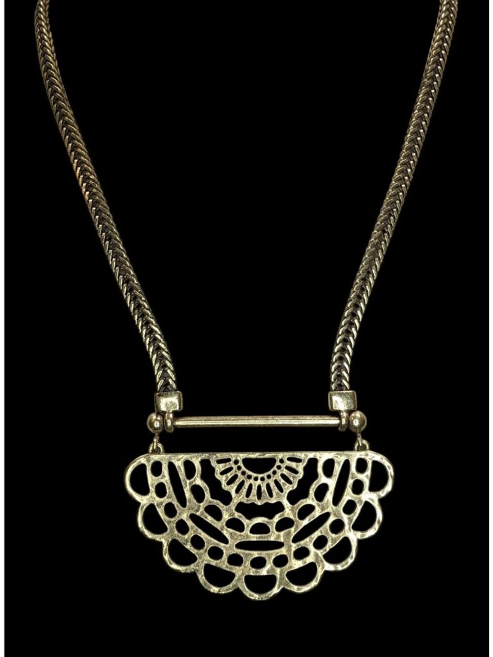 Vintage Lucky Brand Half Mandala Pendant Necklace Gold Tone Boho Statement Jewel